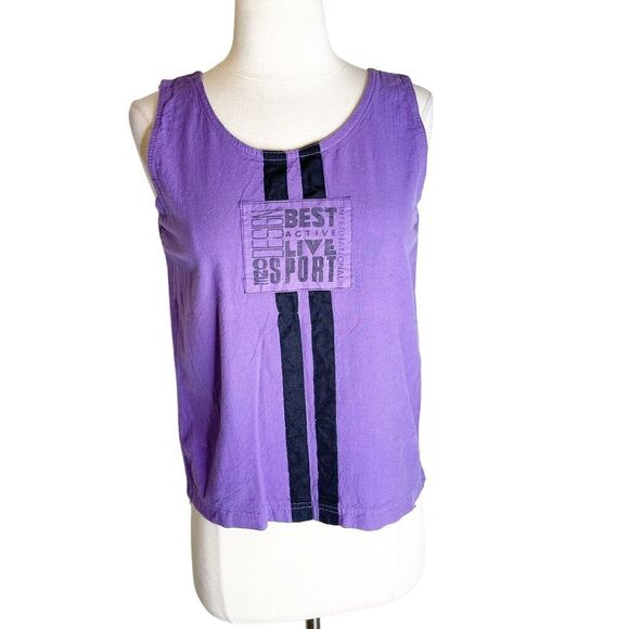 Vintage 90s S Small Tank Top Purple Sport Surf Beach Cotton Wacky Hip Hop Active - Picture 7 of 16
